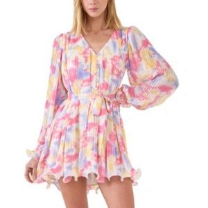 ENDLESS ROSE TIE-DYE CHIFFON PLEATED MINI DRESS